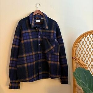 Modern Authentic Timberland Wool Purple Plaid Button Up Shacket Shirt Large